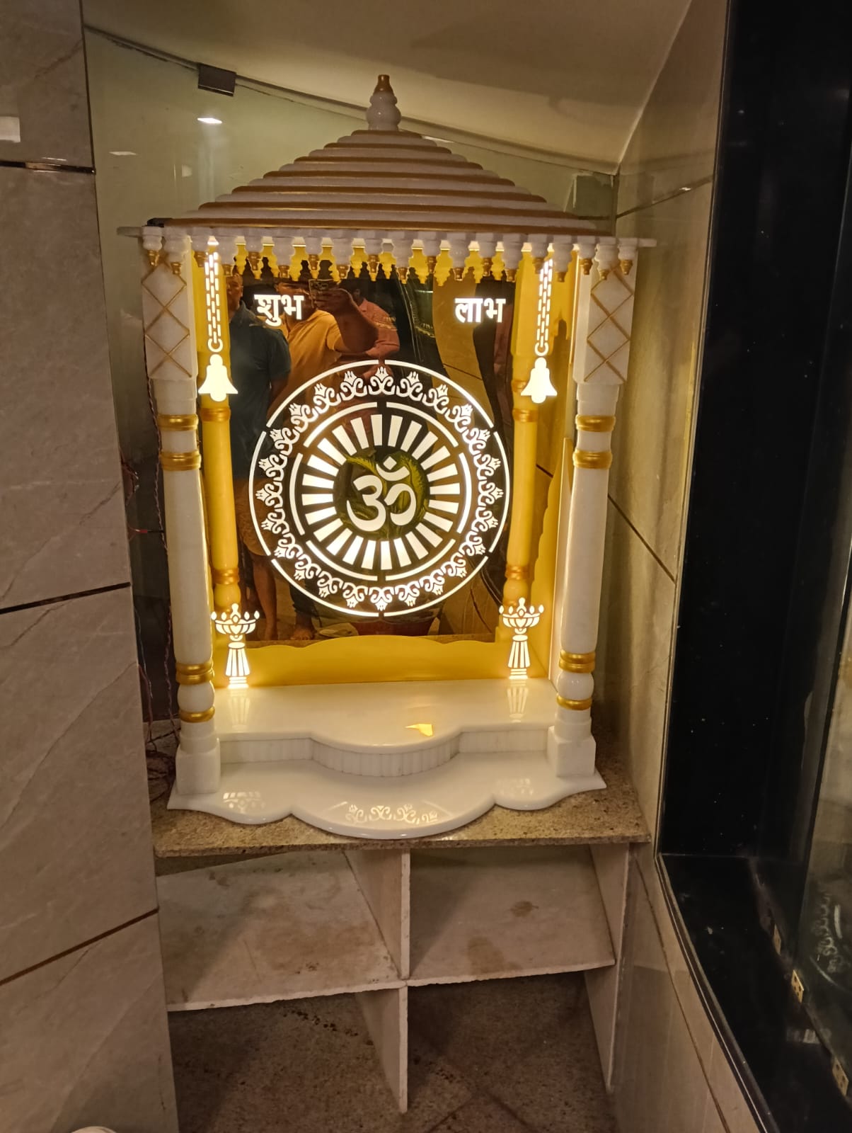 LED Lit Marble Mandir